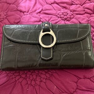Dooney and Bourke Leather Clutch Wallet with Silver Ring Accent